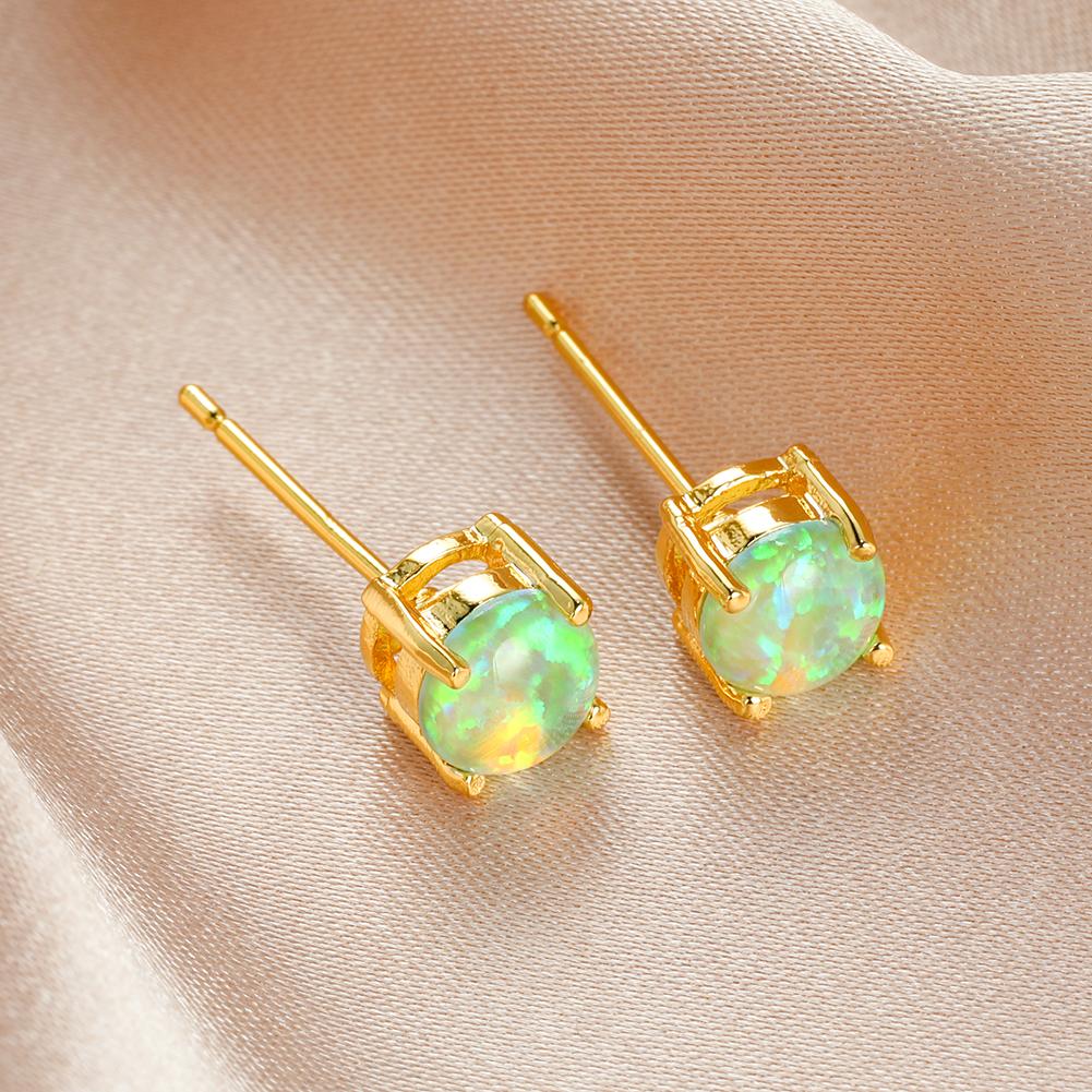 Opal Stud Earrings with Golden Plating - Perfect for Female